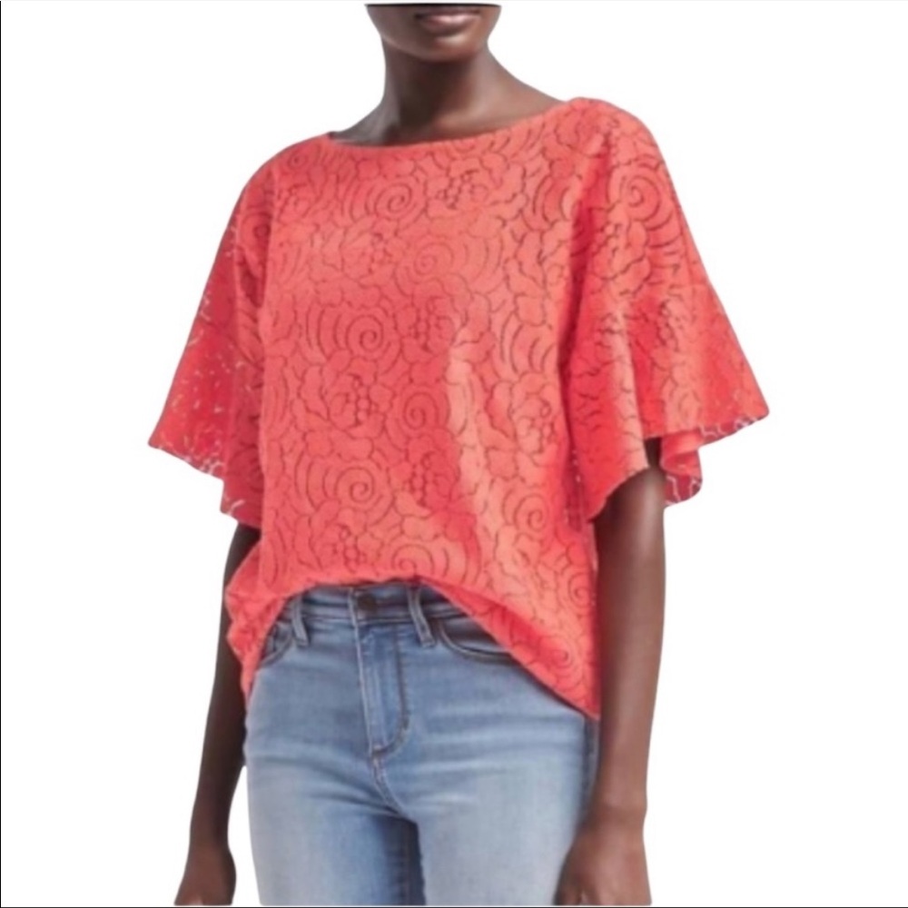 Banana Republic Floral Eyelet Flutter Sleeve Top Blouse Lined Size Small